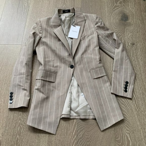 Theory Jackets & Blazers - Theory Etiennette Blazer in Taupe Multi-stripe